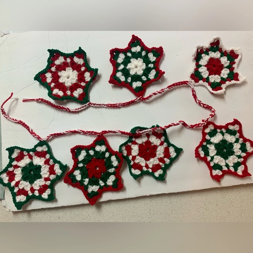 Christmas Holiday Star Garland New Handmade Crochet Seven Stars